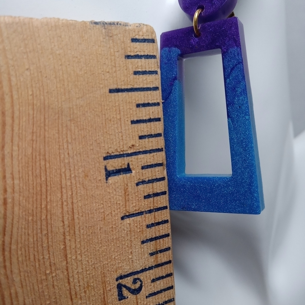Purple and Blue Geometric Earrings - Picture 3 of 5